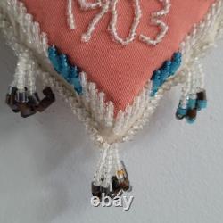 Antique 1903 Native American Beaded Heart Shaped Pillow Iroquis 5.5 x 5
