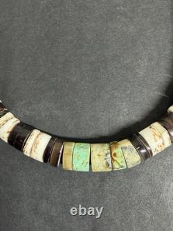 Antique 1930s Santo Domingo Pueblo Choker Turquoise Shell Heishi Necklace 15