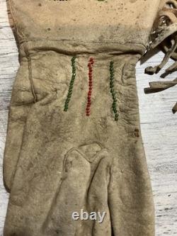 Antique American Indian Beaded Gauntlets, Gloves, Buffalo