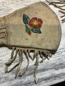 Antique American Indian Beaded Gauntlets, Gloves, Buffalo