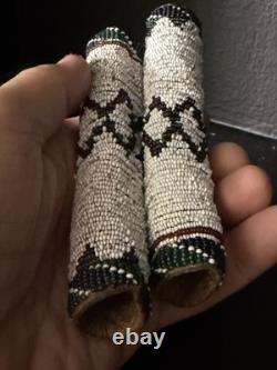 Antique Apache Beaded Hide Hair Ties