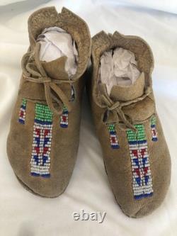 Antique Arapaho Indian Youth Beaded Leather Handmade Mocassins