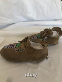 Antique Arapaho Indian Youth Beaded Leather Handmade Mocassins