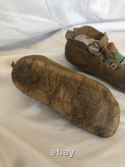 Antique Arapaho Indian Youth Beaded Leather Handmade Mocassins