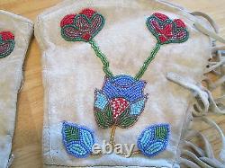 Antique Beaded Elk Hide Plateau Style Guantlet Gloves Native American Yakima