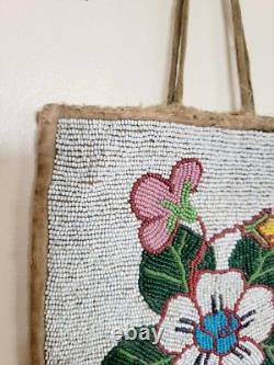 Antique C. 1900 Plateau Yakima Nez Perce Native American Indian Beaded Floral Bag
