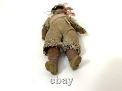 Antique Clay Native American Indian Beaded Doll Feathers Artifact Precolumbian