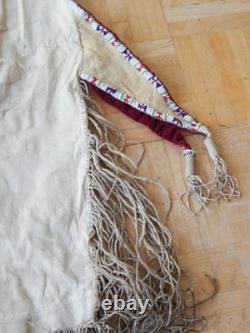 Antique Comanche So. Plains Indian Indian Beaded Hide Leggins Twisted Fringe