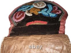 Antique Floral Hand Beaded Native American Iroquois Pink Velvet Purse Pouch