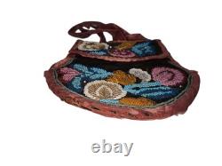 Antique Floral Hand Beaded Native American Iroquois Pink Velvet Purse Pouch