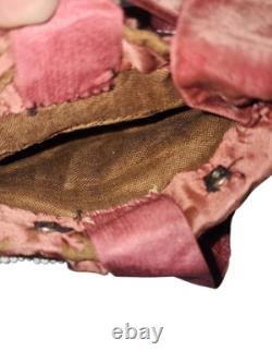 Antique Floral Hand Beaded Native American Iroquois Pink Velvet Purse Pouch