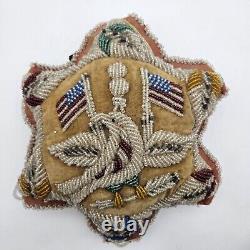 Antique Iroquois 11 NATIVE AMERICAN BEADED STAR PIN CUSHION W US Flags, Eagle