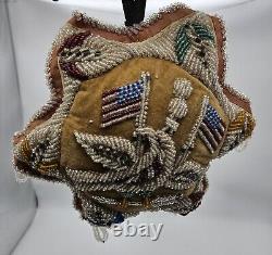 Antique Iroquois 11 NATIVE AMERICAN BEADED STAR PIN CUSHION W US Flags, Eagle