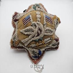 Antique Iroquois 11 NATIVE AMERICAN BEADED STAR PIN CUSHION W US Flags, Eagle