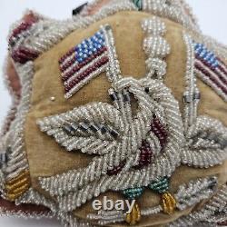 Antique Iroquois 11 NATIVE AMERICAN BEADED STAR PIN CUSHION W US Flags, Eagle