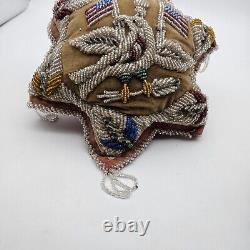 Antique Iroquois 11 NATIVE AMERICAN BEADED STAR PIN CUSHION W US Flags, Eagle