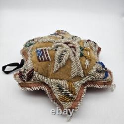 Antique Iroquois 11 NATIVE AMERICAN BEADED STAR PIN CUSHION W US Flags, Eagle