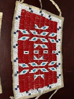 Antique Lakota Indian Native American Beaded pair cuffs leather backing
