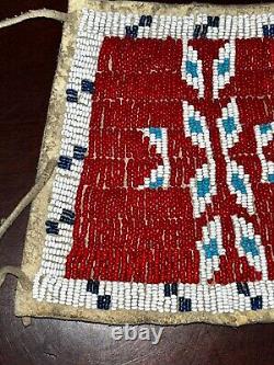 Antique Lakota Indian Native American Beaded pair cuffs leather backing