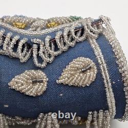 Antique Large Iroquois Native American Beaded Purse Floral, Bird Motif