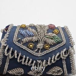 Antique Large Iroquois Native American Beaded Purse Floral, Bird Motif