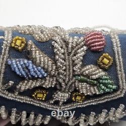 Antique Large Iroquois Native American Beaded Purse Floral, Bird Motif