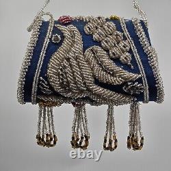 Antique Large Iroquois Native American Beaded Purse Floral, Bird Motif