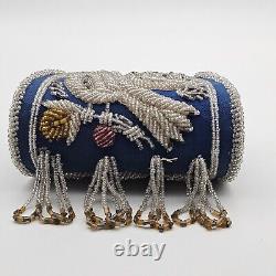 Antique Large Iroquois Native American Beaded Purse Floral, Bird Motif