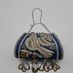 Antique Large Iroquois Native American Beaded Purse Floral, Bird Motif