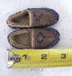 Antique Miniature Beaded on Leather Native American Moccasins 2½ long c. 1910