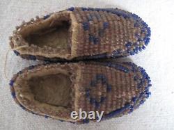 Antique Miniature Beaded on Leather Native American Moccasins 2½ long c. 1910