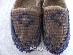 Antique Miniature Beaded on Leather Native American Moccasins 2½ long c. 1910