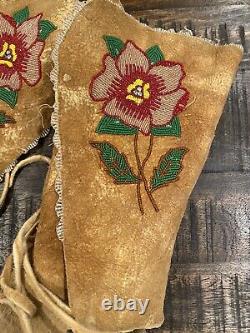 Antique Moccasins High Top Beaded Tall Northern Plains Indian Crow Or Nez Perce