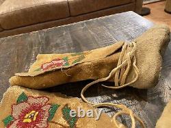 Antique Moccasins High Top Beaded Tall Northern Plains Indian Crow Or Nez Perce