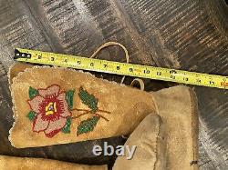 Antique Moccasins High Top Beaded Tall Northern Plains Indian Crow Or Nez Perce