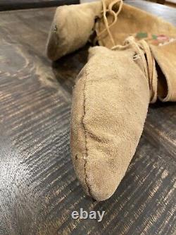 Antique Moccasins High Top Beaded Tall Northern Plains Indian Crow Or Nez Perce