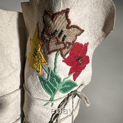 Antique NATIVE AMERICAN BEADED MOCCASINS, MIDCALF HEIGHT, Circa 1940's