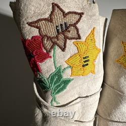 Antique NATIVE AMERICAN BEADED MOCCASINS, MIDCALF HEIGHT, Circa 1940's