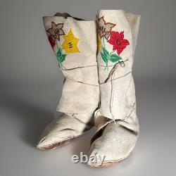 Antique NATIVE AMERICAN BEADED MOCCASINS, MIDCALF HEIGHT, Circa 1940's