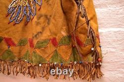 Antique NATIVE AMERICAN PLATEAU INDIAN BEADED BABY Pictorial VEST LEATHER VTG