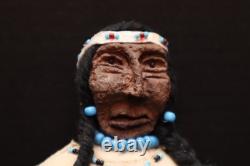 Antique NATIVE AMERICAN SIOUX Indian Beaded Apple head Leather Hide Doll 7 Tall
