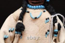 Antique NATIVE AMERICAN SIOUX Indian Beaded Apple head Leather Hide Doll 7 Tall