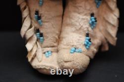 Antique NATIVE AMERICAN SIOUX Indian Beaded Apple head Leather Hide Doll 7 Tall