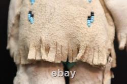 Antique NATIVE AMERICAN SIOUX Indian Beaded Apple head Leather Hide Doll 7 Tall