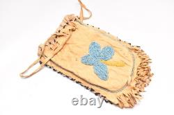 Antique Native American Apache Indian Beaded Leather Hide Pouch Medicine Bag