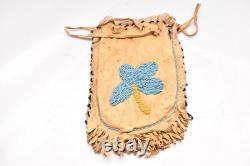 Antique Native American Apache Indian Beaded Leather Hide Pouch Medicine Bag