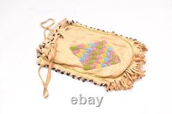 Antique Native American Apache Indian Beaded Leather Hide Pouch Medicine Bag