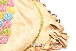 Antique Native American Apache Indian Beaded Leather Hide Pouch Medicine Bag