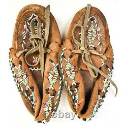 Antique Native American Beaded Adult Moccasins 7.5