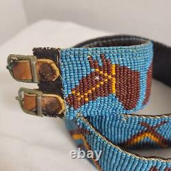 Antique Native American Beaded Belt 35 Hand Sewn leather horse teepee design